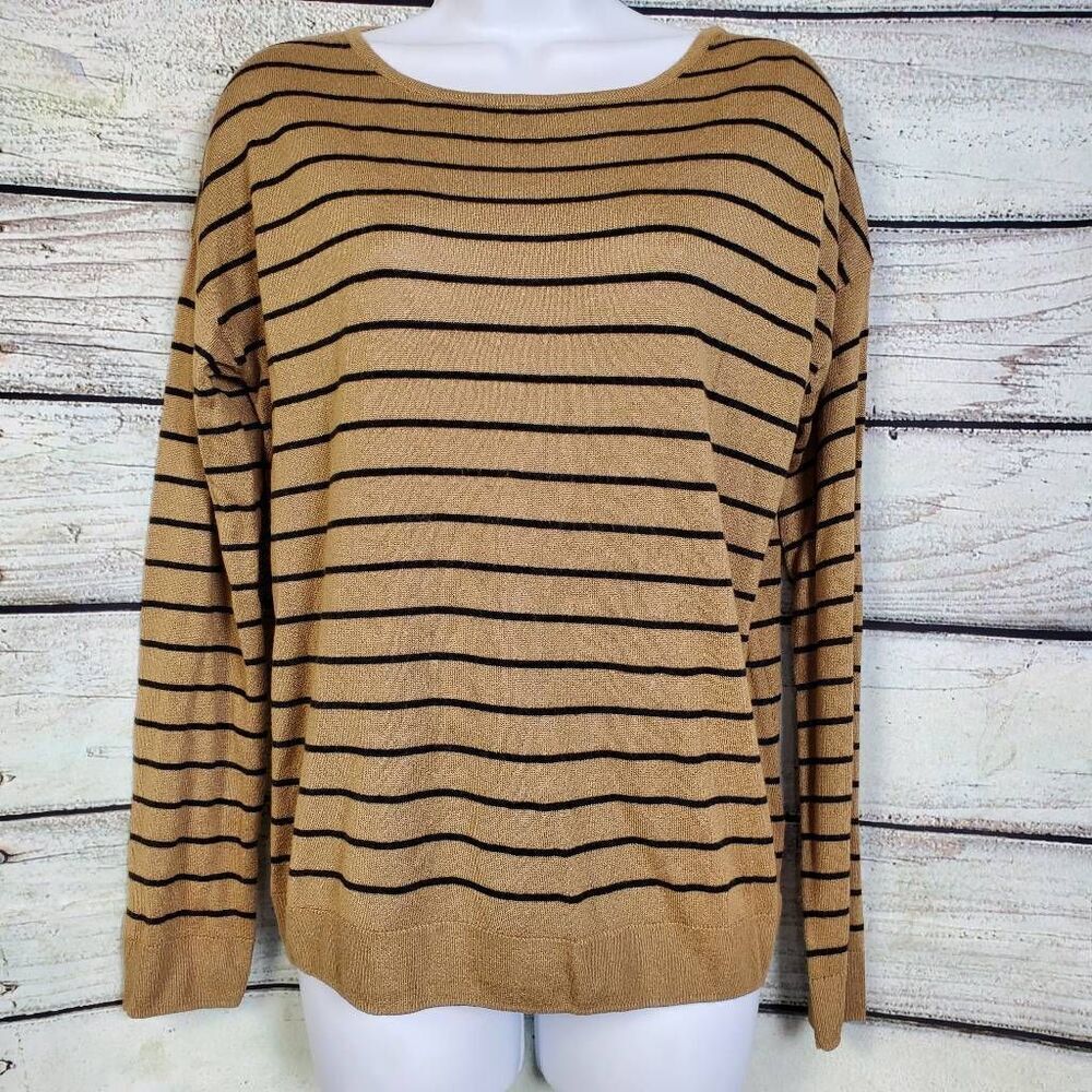 Philosophy Republic Clothing Women’s M Tan Black Stripe Sweater Pullover Lightwe